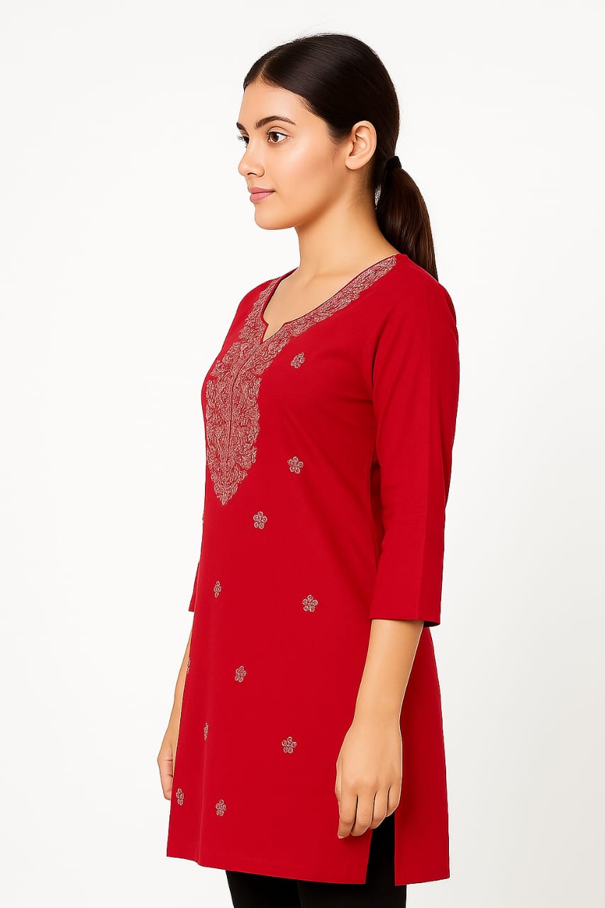 Teal Blue Cotton Kurti for Women with Elegant Embroidery – Casual & Office Wear Straight Kurta - Image 18