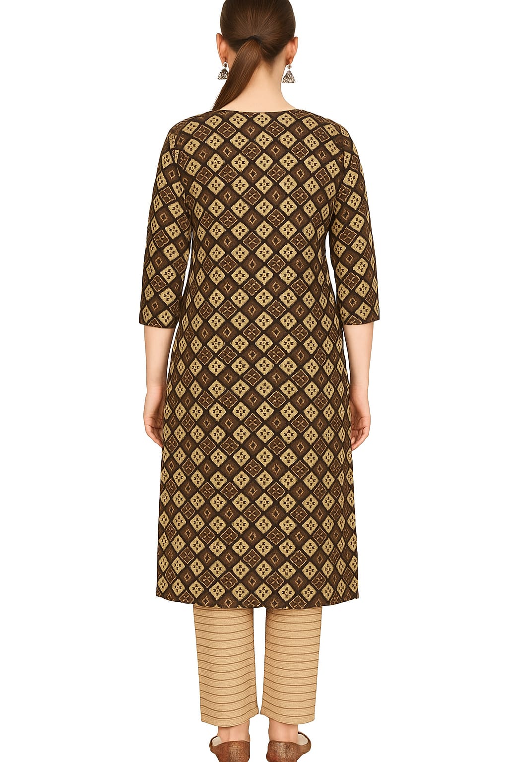 Women’s Brown Printed Straight Kurti with 3/4th Sleeves | Rayon Ethnic Wear for Office & Casual Outings - Image 3