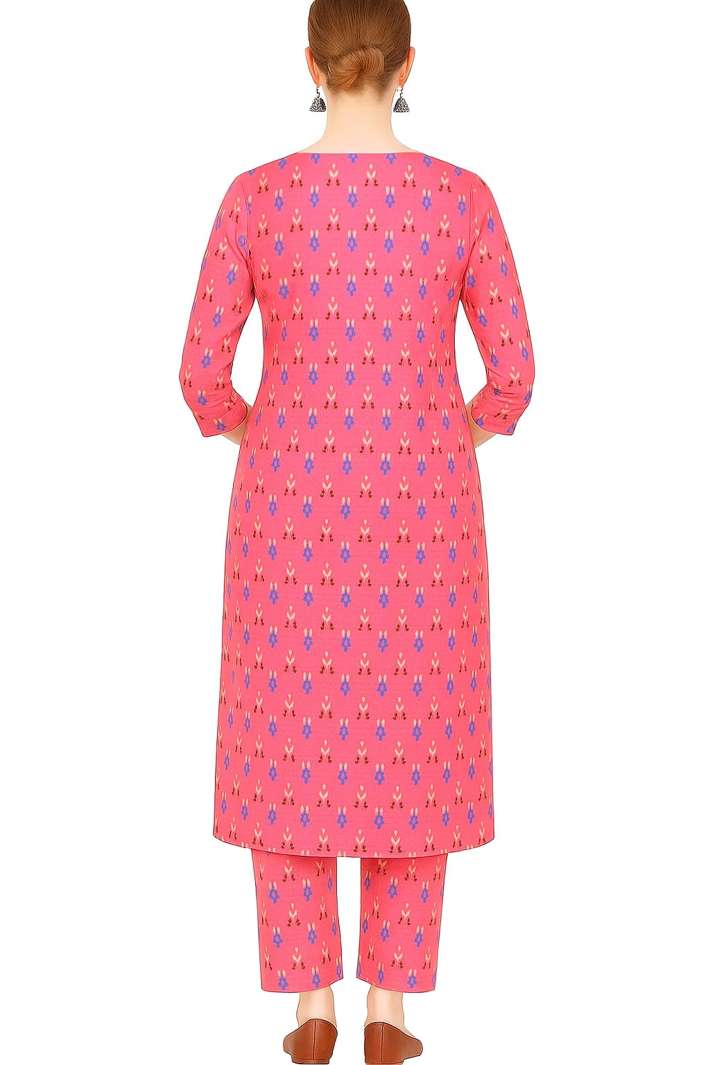 Women's Cotton Kurti | Pink Printed Straight Kurta with 3/4 Sleeves | Casual & Office Wear Ethnic Set - Image 3