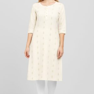 Elegant Off-White Straight Kurti for Women | Pure Cotton | Ethnic & Casual Wear with 3/4th Sleeves