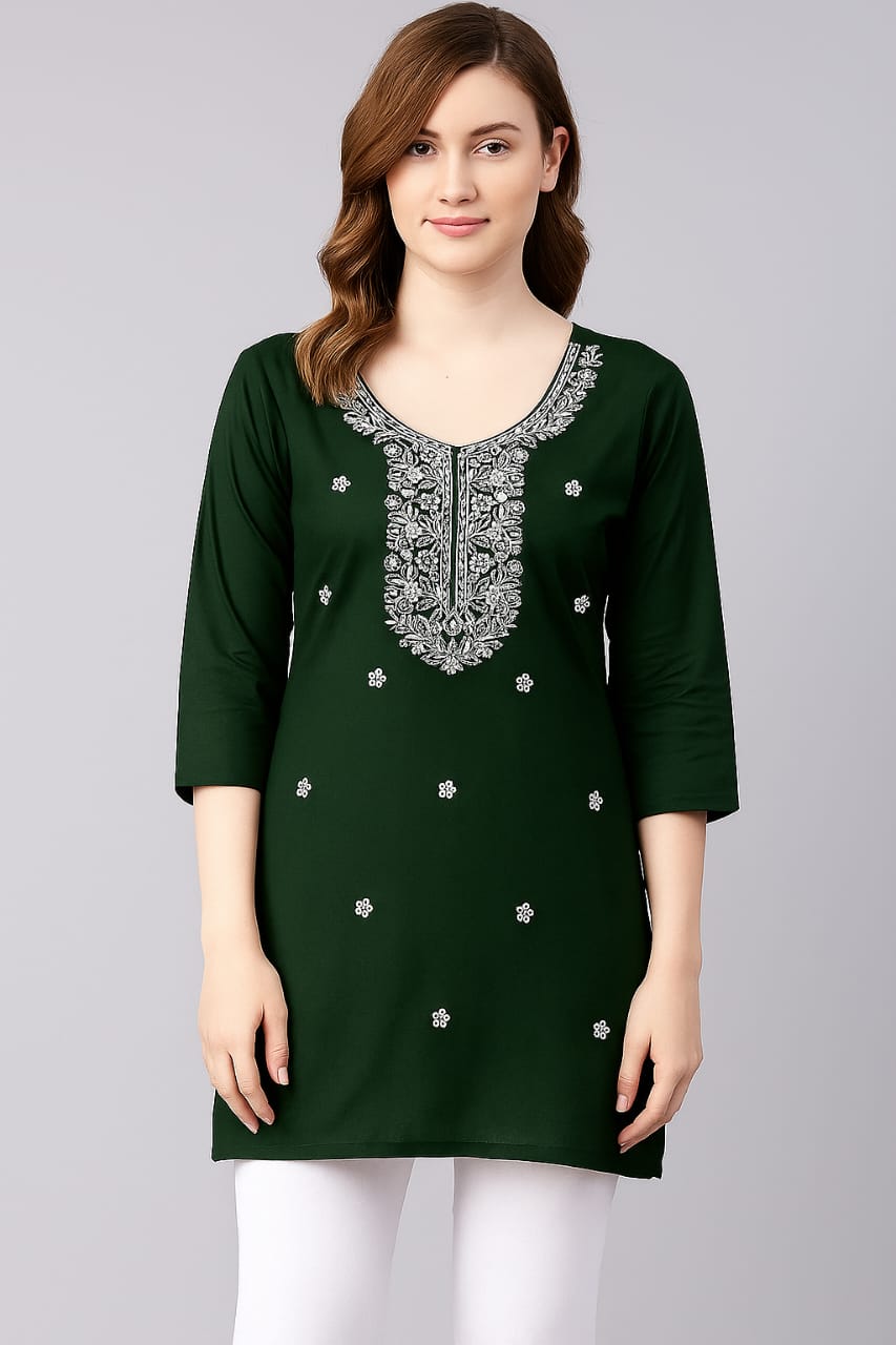Teal Blue Cotton Kurti for Women with Elegant Embroidery – Casual & Office Wear Straight Kurta - Image 12