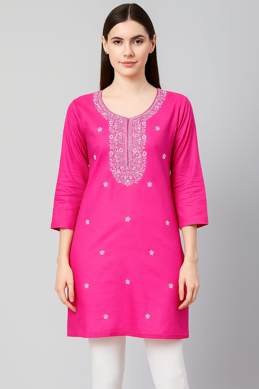 Teal Blue Cotton Kurti for Women with Elegant Embroidery – Casual & Office Wear Straight Kurta - Image 5