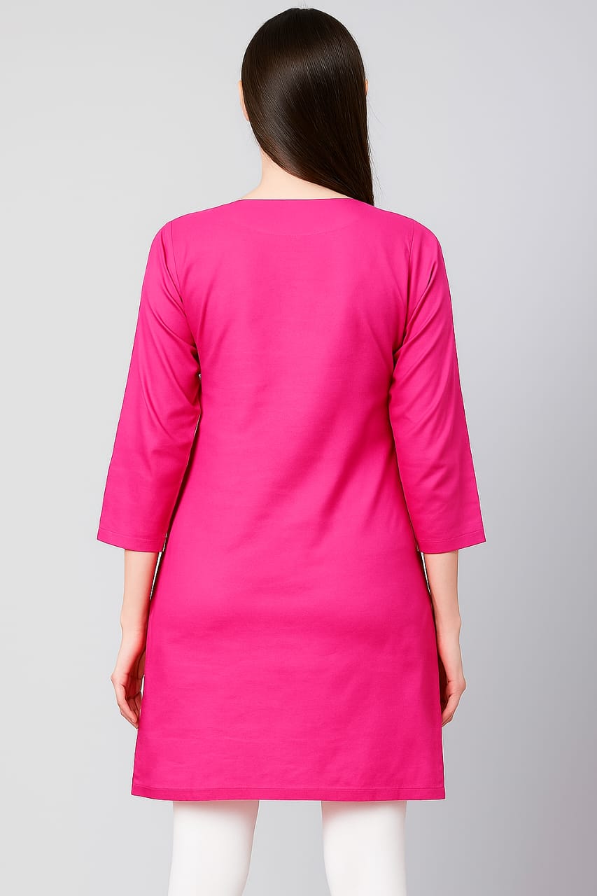 Teal Blue Cotton Kurti for Women with Elegant Embroidery – Casual & Office Wear Straight Kurta - Image 6