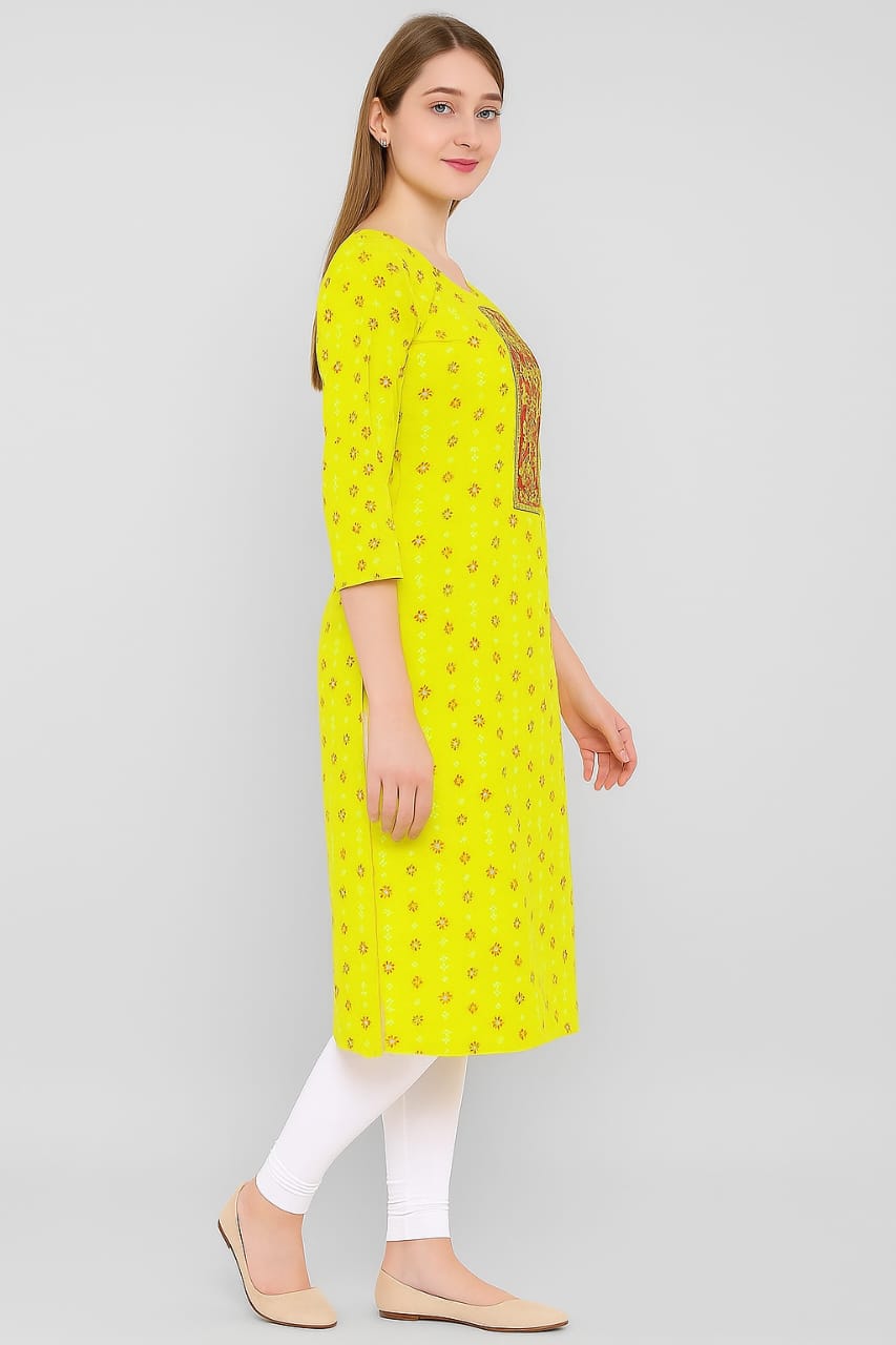 Stylish Yellow & Maroon Printed Kurti for Women - Comfortable Rayon Tunic Top - Image 3