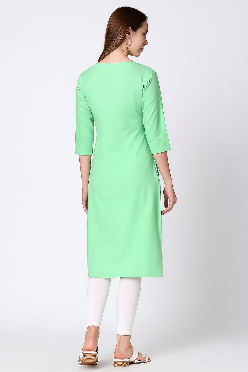 Women’s Yellow Cotton Embroidered Straight Kurti with 3/4th Sleeves – Elegant Daily & Office Wear - Image 8