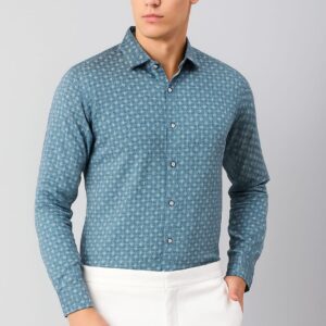 Men’s Blue Printed Slim Fit Casual Shirt | Full Sleeves Cotton Shirt for Office & Party Wear – Made in India