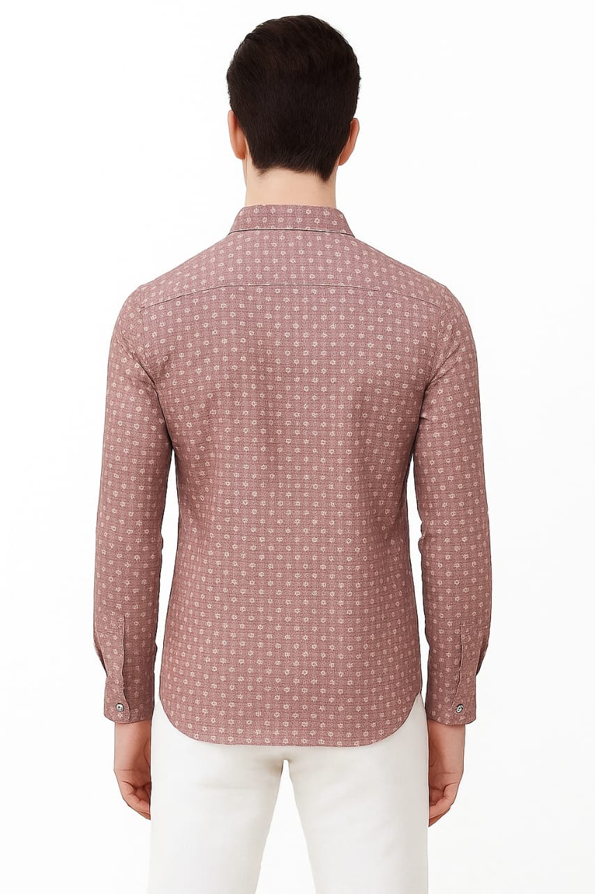 Men’s Maroon Printed Cotton Slim Fit Casual Shirt – Full Sleeves | Stylish Daily & Office Wear - Image 3