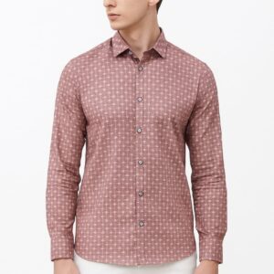 Men’s Maroon Printed Cotton Slim Fit Casual Shirt – Full Sleeves | Stylish Daily & Office Wear