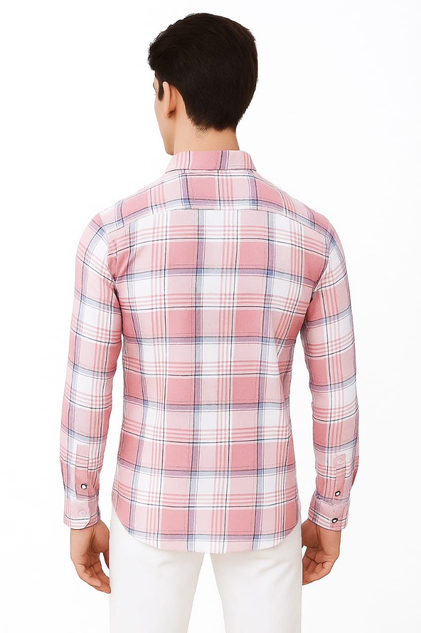 Men’s Slim Fit Pink Checked Casual Shirt | Full Sleeve Cotton Blend Plaid Shirt for Office & Daily Wear – India - Image 2
