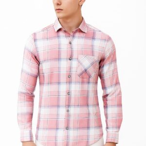 Men’s Slim Fit Pink Checked Casual Shirt | Full Sleeve Cotton Blend Plaid Shirt for Office & Daily Wear – India