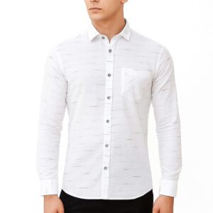 Men’s White Slim Fit Cotton Shirt with Subtle Stripes | Casual & Formal Wear