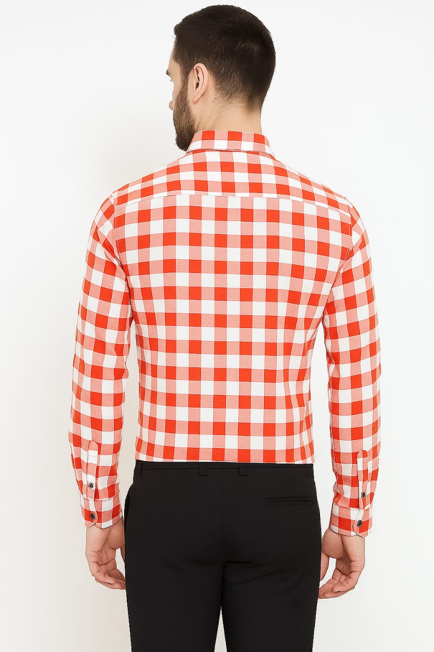 Men’s Red & White Checked Slim Fit Casual Shirt – Full Sleeve | Stylish Cotton Shirt for Office & Outing – Made in India - Image 2