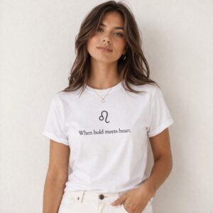 Leo Zodiac Premium Cotton Unisex T-Shirt – "When Bold Meets Heart" Slogan Tee for Men & Women