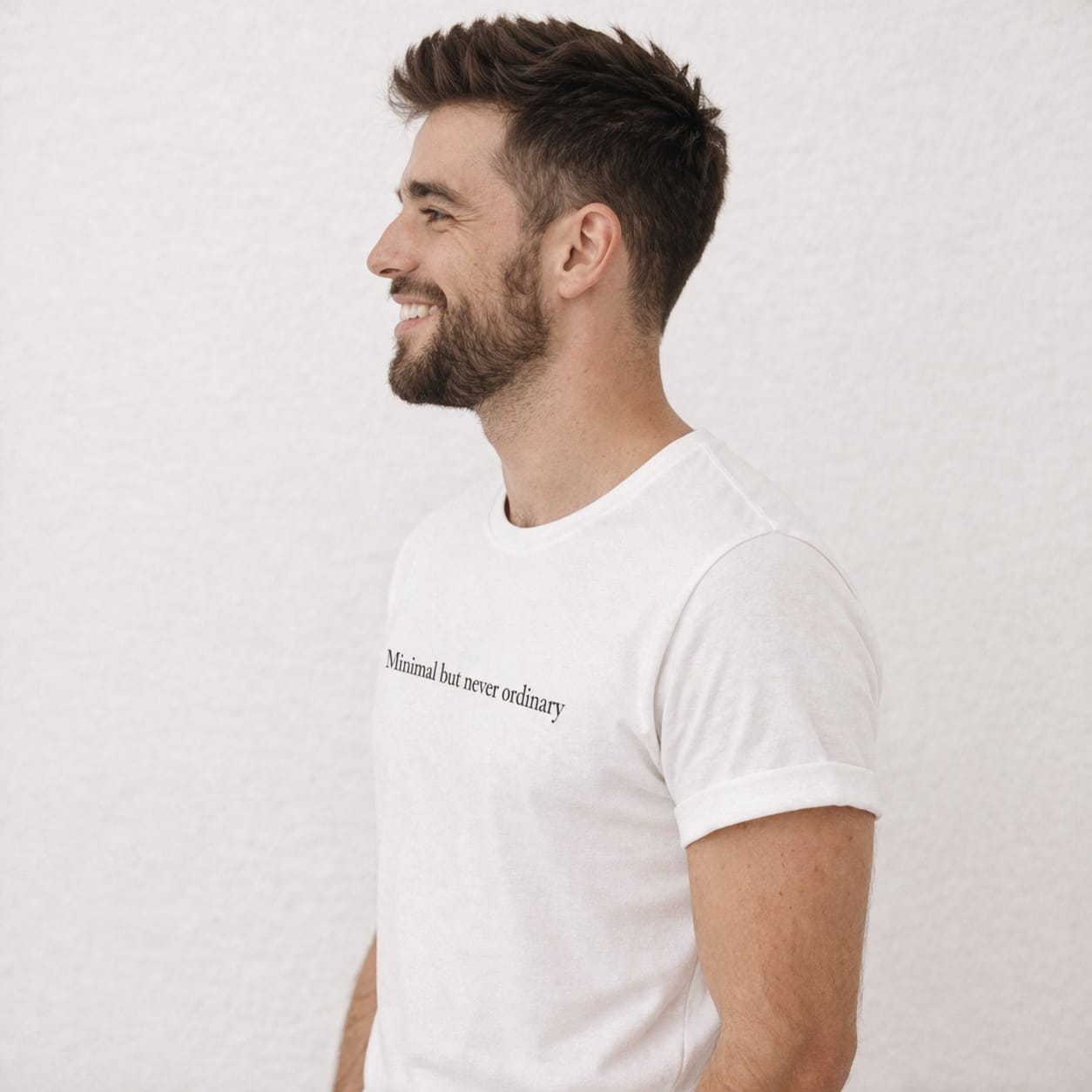 Minimalist Premium Cotton Unisex T-Shirt - White Slogan Tee for Men & Women ("Minimal but never ordinary") - Image 4