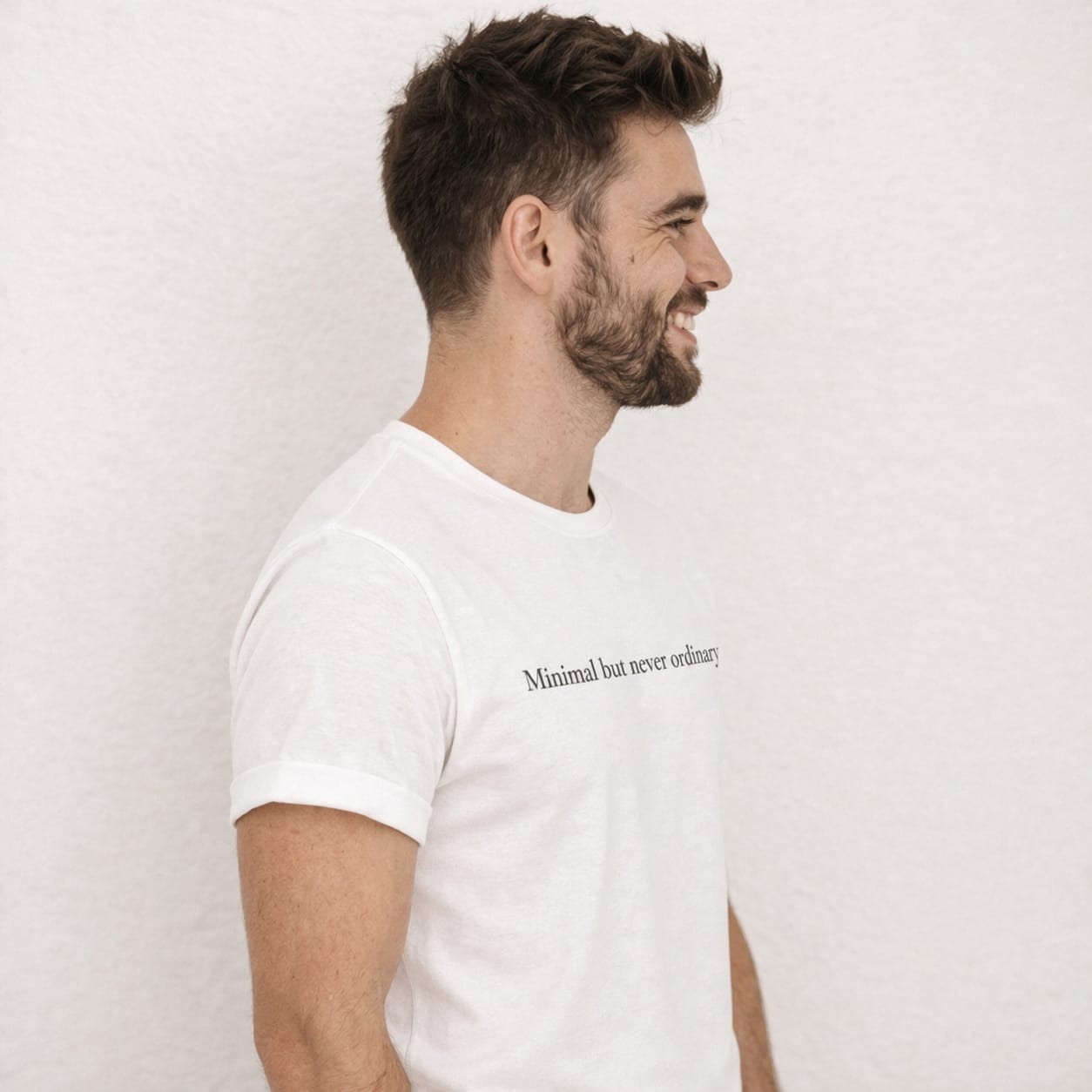 Minimalist Premium Cotton Unisex T-Shirt - White Slogan Tee for Men & Women ("Minimal but never ordinary") - Image 3