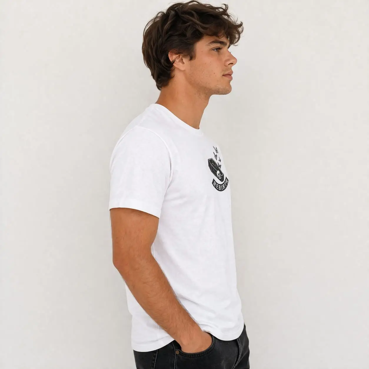 "Rebirth" Graphic Tee – Coffin & Butterfly Minimalist White T-Shirt | Unisex Streetwear - Image 2