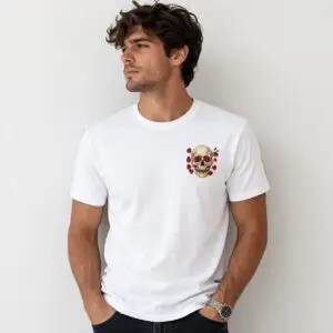 Unisex Skull & Red Roses Graphic T-Shirt | Edgy Gothic Floral White Tee for Men & Women | Premium Cotton Crew Neck Streetwear